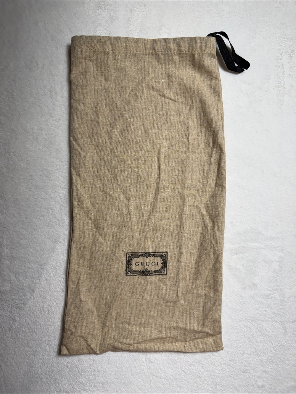 Gucci Beige Canvas Drawstring Dust Bag with Black Ribbon